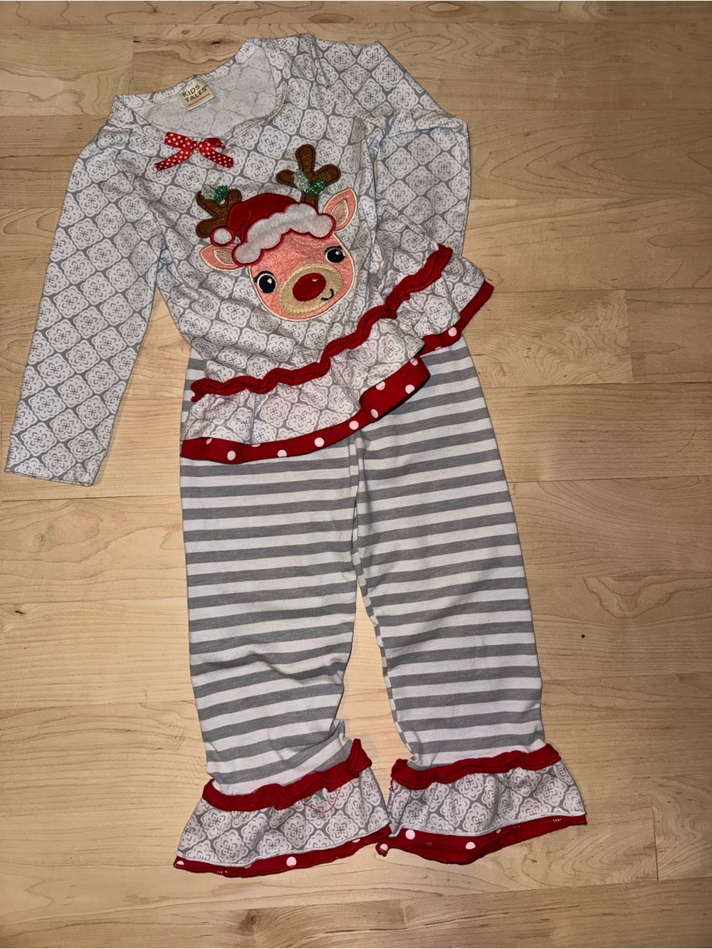 Girls Holiday Reindeer Pajama Set - Gray & Red